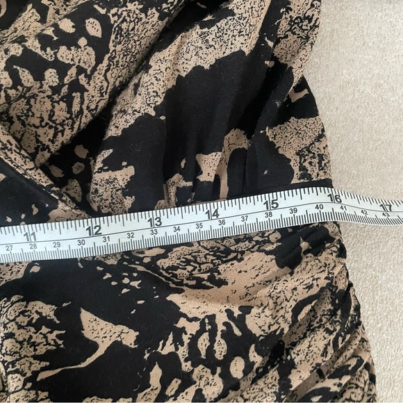 Vintage Mirrors II Abstract Brown Black Midi Surplice Blouson Dress - Picture 5 of 6